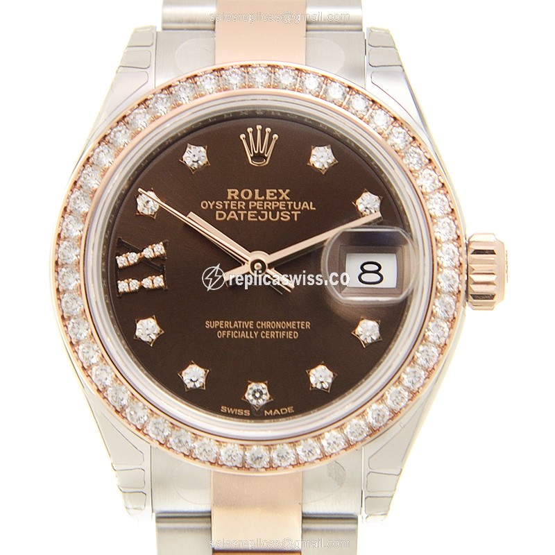 Elegant Rolex Lady Datejust Replica in 18kt Steel & Gold, Automatic Movement with Brown Dial &
