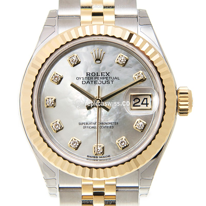 Elegant Rolex Lady Datejust Replica in 18kt Steel & Gold with Automatic Movement White Dial