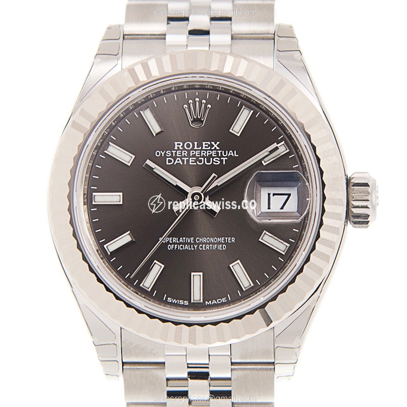 Elegant Rolex Lady Datejust Replica in 18kt Steel & Gray Dial, Automatic Movement Watch
