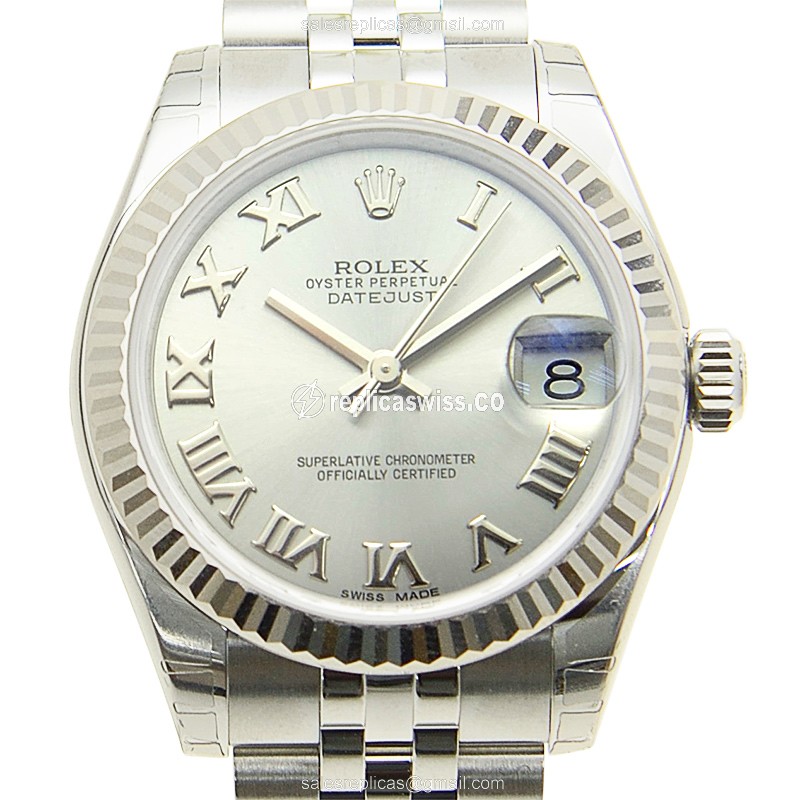 Elegant Rolex Lady Datejust Replica in 18kt Steel & Gray Dial, Automatic Movement Watch