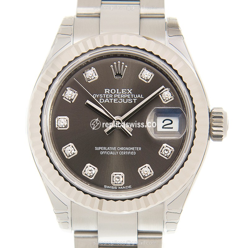 Elegant Rolex Lady Datejust Replica in 18kt Steel & Gray Dial, Automatic Movement Watch