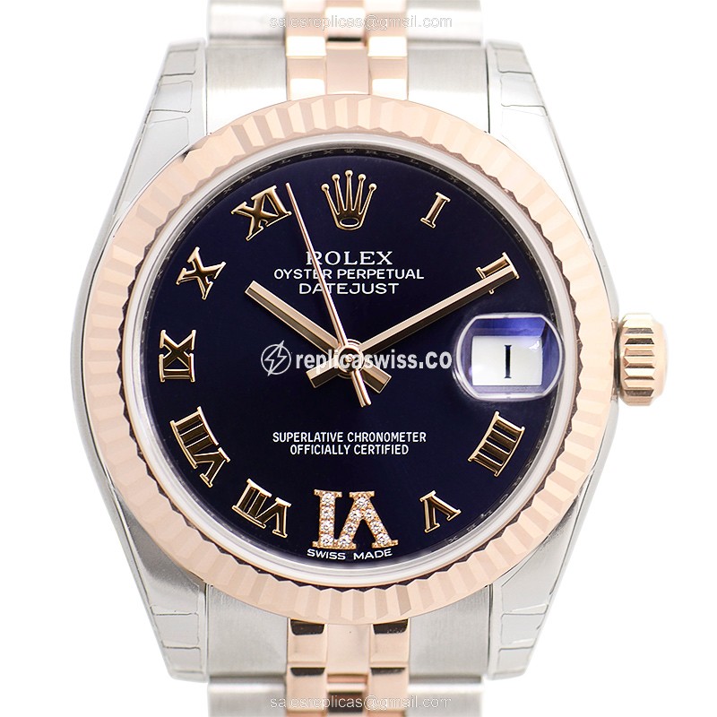 Elegant Rolex Lady Datejust Replica in 18kt Steel & Purple Dial, Automatic Movement Watch