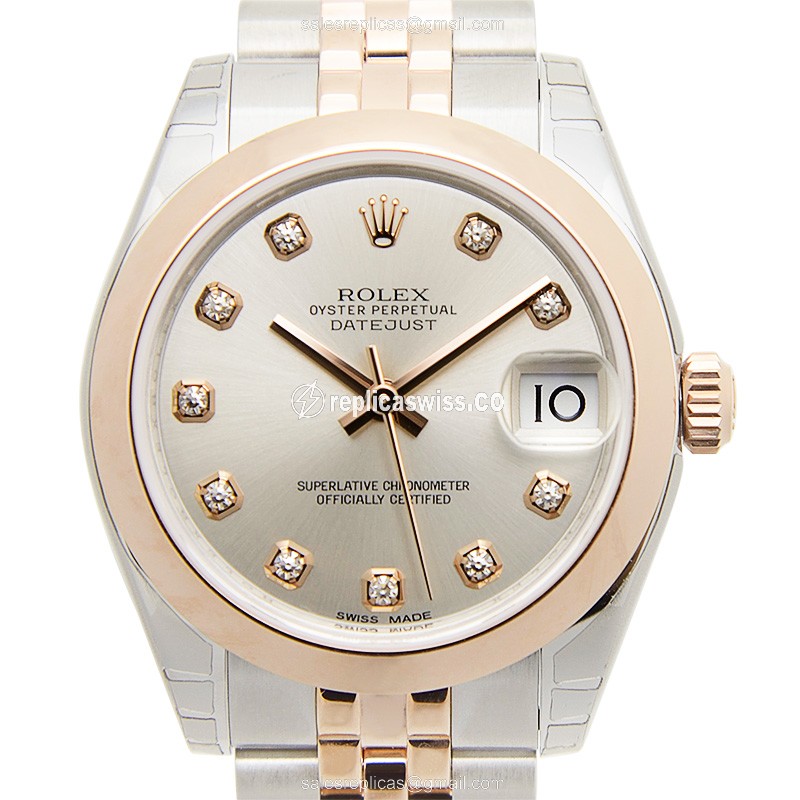 Elegant Rolex Lady Datejust Replica in 18kt Steel & Rose Gold, Automatic Movement Silver Dial