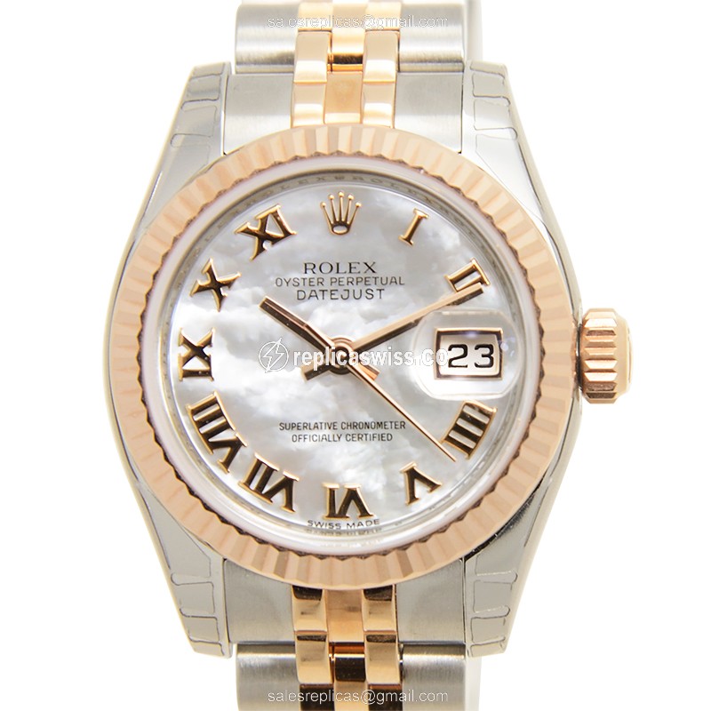 Elegant Rolex Lady Datejust Replica in 18kt Steel & Rose Gold, Automatic Movement, White Dial Watch