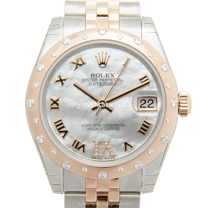 Elegant Rolex Lady Datejust Replica in 18kt Steel & Rose Gold, Automatic Movement, White Dial Watch