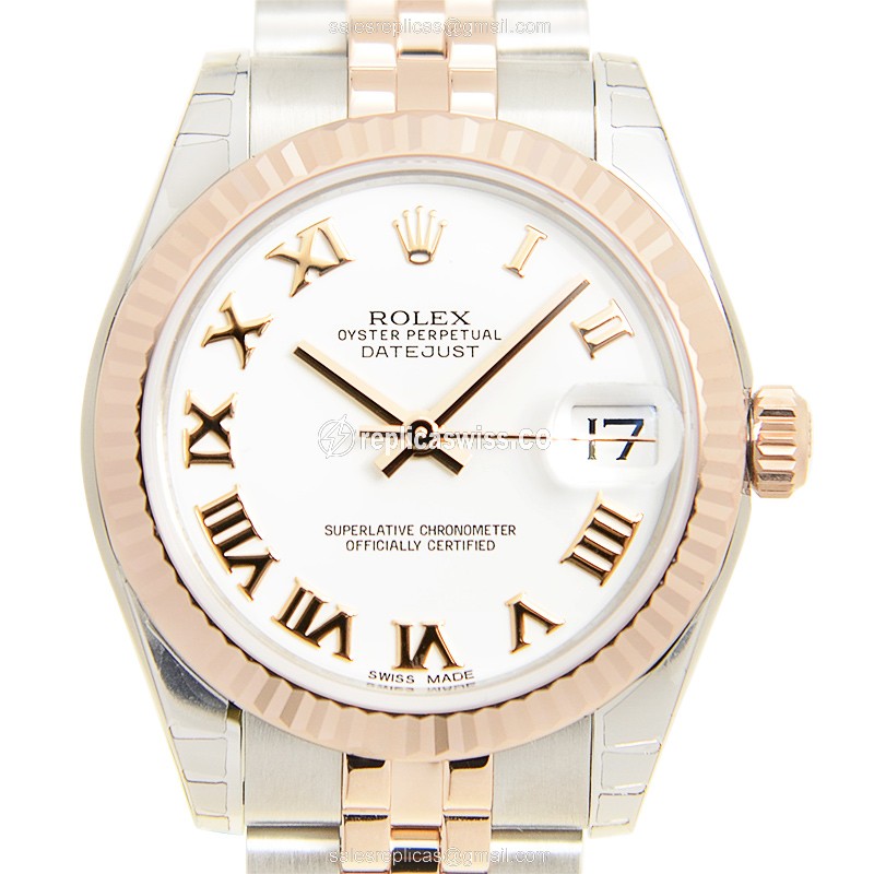 Elegant Rolex Lady Datejust Replica in 18kt Steel & Rose Gold, Automatic Movement & White Dial Watch