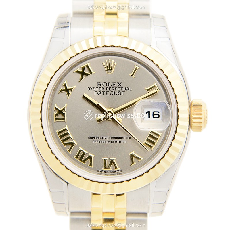 Elegant Rolex Lady Datejust Replica in 18kt Steel & Silver, Automatic Movement & Gray Dial Watch
