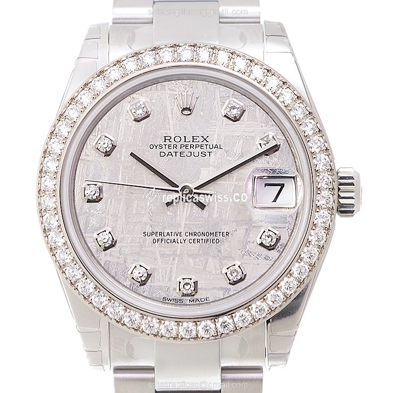 Elegant Rolex Lady Datejust Replica in 18kt Steel & Silver, Automatic Movement & Gray Dial Watch