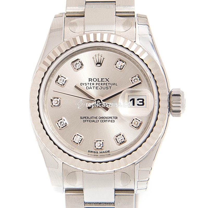 Elegant Rolex Lady Datejust Replica in 18kt Steel & Silver, Automatic Movement & Silver Dial Watch