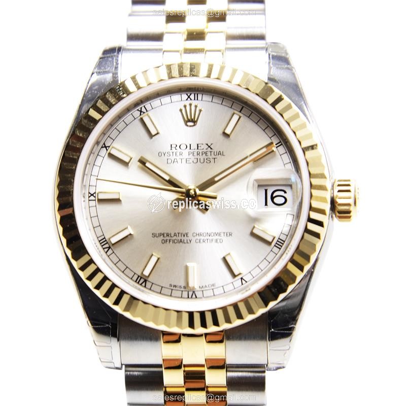 Elegant Rolex Lady Datejust Replica in 18kt Steel & Silver, Automatic Movement, Silver Dial Watch