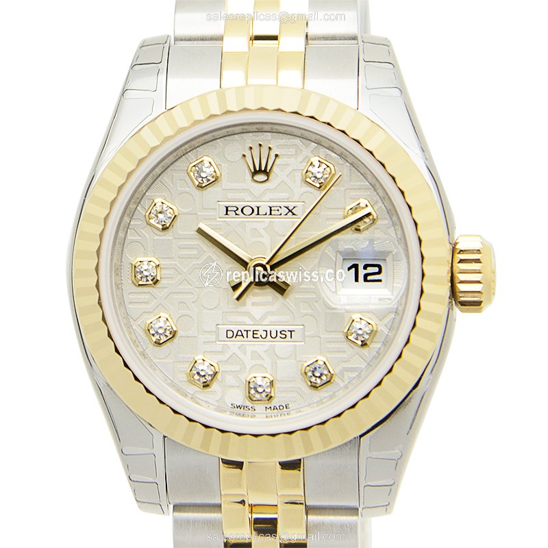 Elegant Rolex Lady Datejust Replica in 18kt Steel & Silver, Automatic Movement Watch