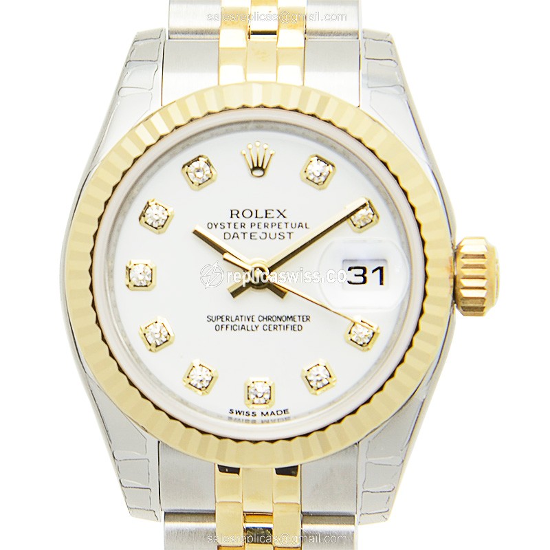 Elegant Rolex Lady Datejust Replica in 18kt Steel & White Dial, Automatic Movement Watch