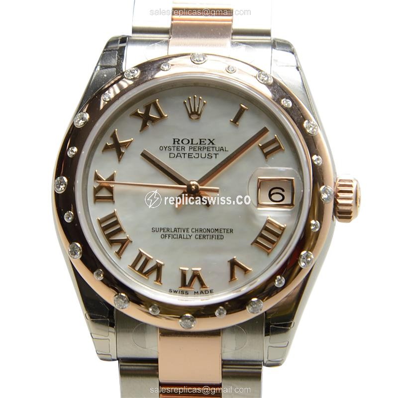 Elegant Rolex Lady Datejust Replica in 18kt Steel & White Dial, Automatic Movement Watch