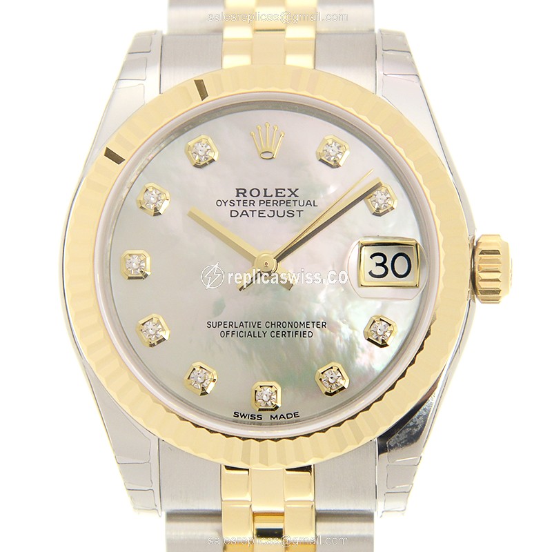 Elegant Rolex Lady Datejust Replica in 18kt Steel & White Dial, Automatic Movement Watch
