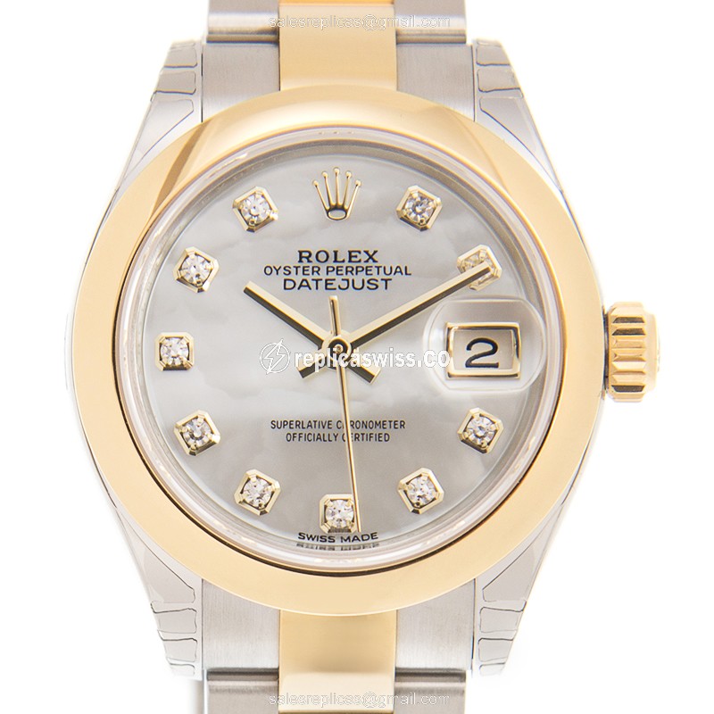 Elegant Rolex Lady Datejust Replica in 18kt White Dial & Gold Steel Case with Automatic Movement