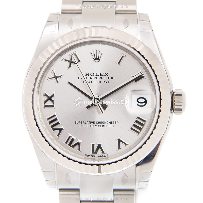 Elegant Rolex Lady Datejust Replica in 18kt White Gold, Automatic Movement, Silver Dial & Clasp
