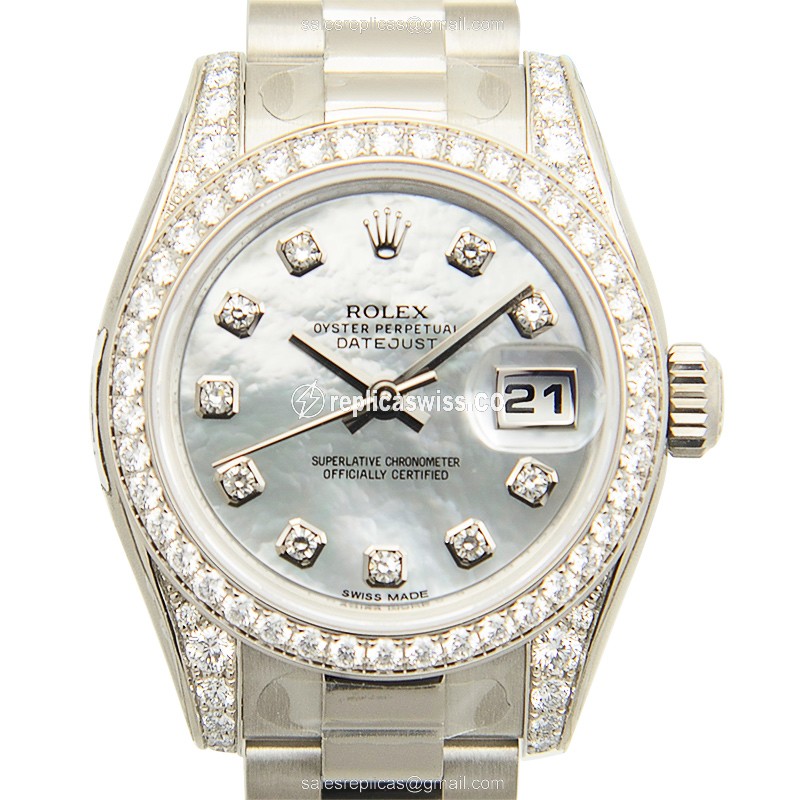 Elegant Rolex Lady Datejust Replica in 18kt White Gold, Automatic Movement, Silver Dial Watch