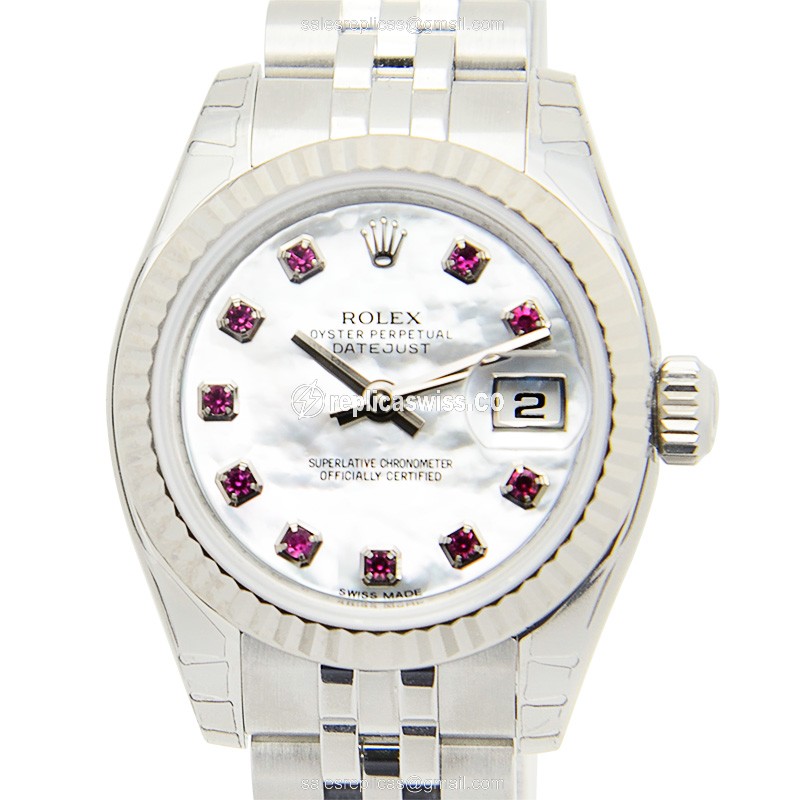 Elegant Rolex Lady Datejust Replica in 18kt White Gold, Automatic Movement, Silver Steel Strap