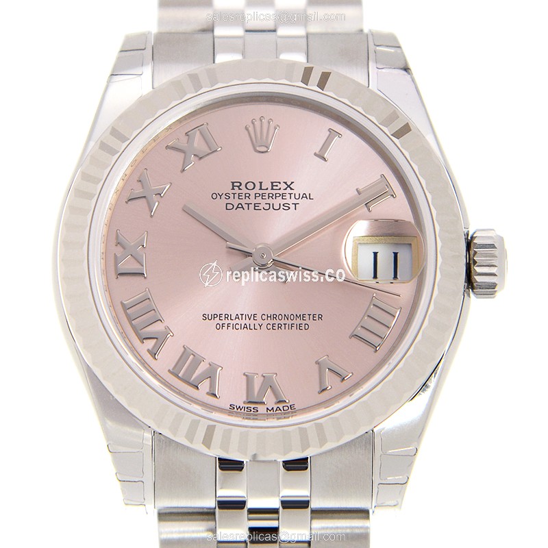 Elegant Rolex Lady Datejust Replica in 18kt White Gold & Pink Dial, Automatic Movement Watch