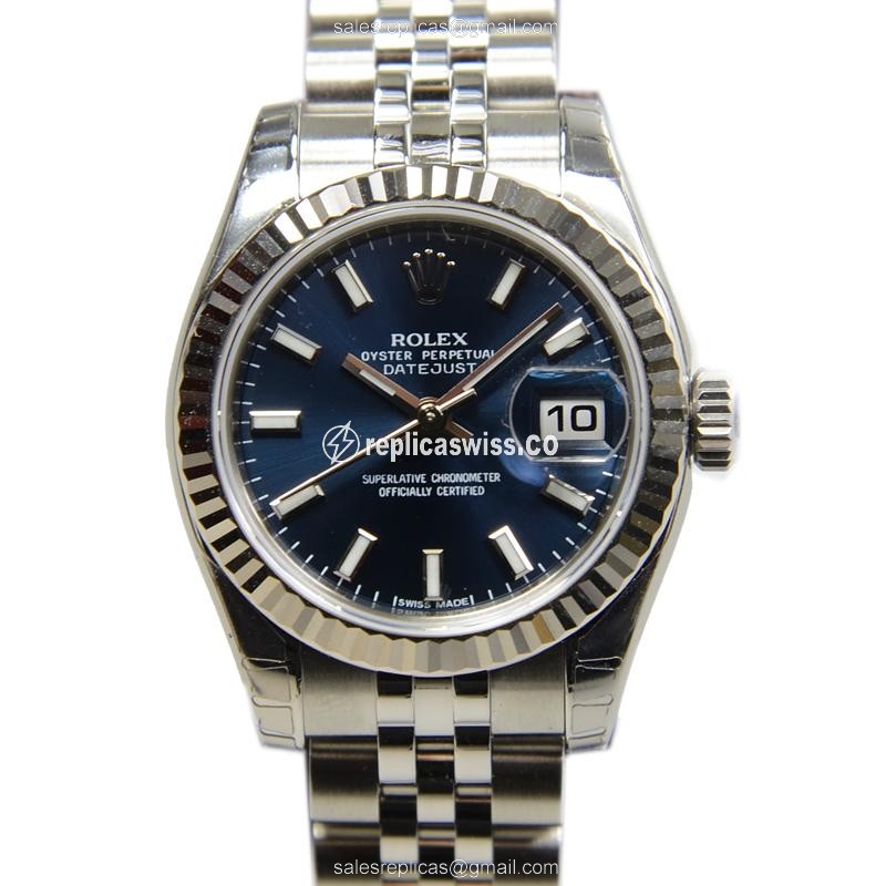 Elegant Rolex Lady Datejust Replica in 18kt White Gold Steel, Automatic Movement, Blue Dial
