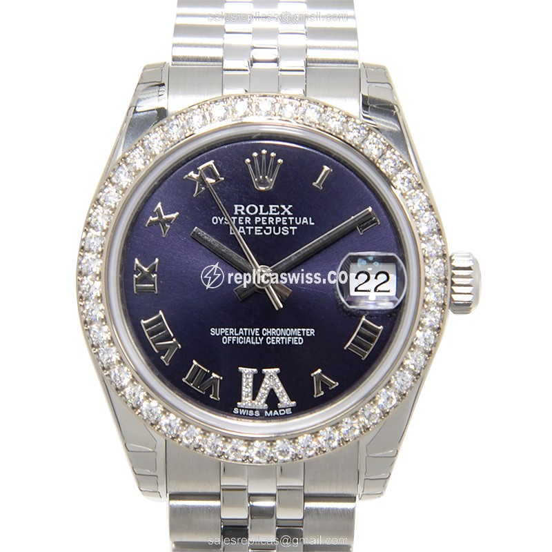 Elegant Rolex Lady Datejust Replica in 18kt White Gold & Steel, Automatic Movement & Purple Dial