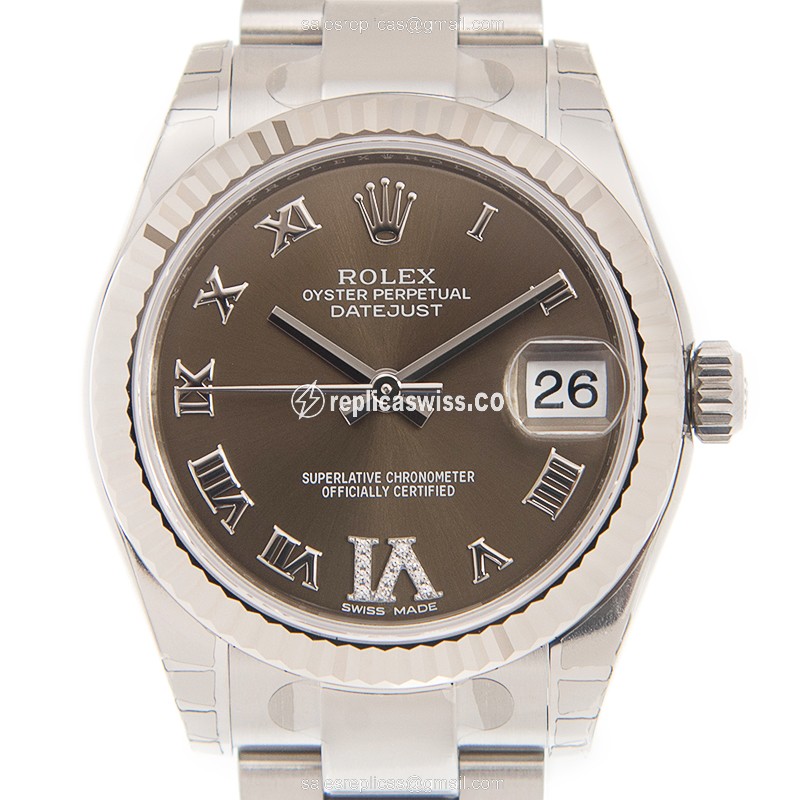 Elegant Rolex Lady Datejust Replica in 18kt White Gold & Steel, Automatic Movement & Silver Steel