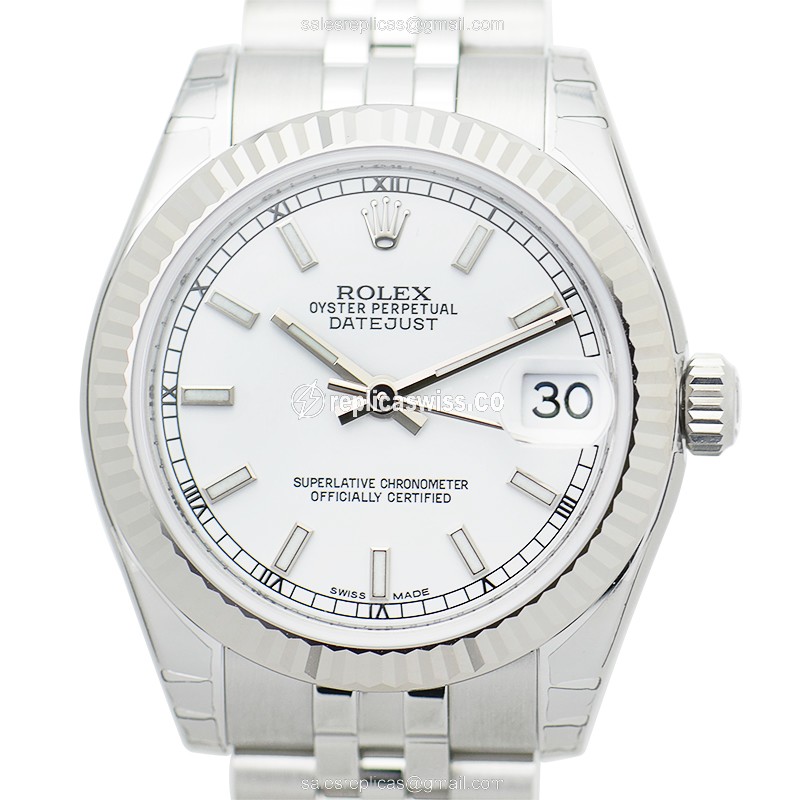 Elegant Rolex Lady Datejust Replica in 18kt White Gold & Steel, Automatic Movement & Silver Steel