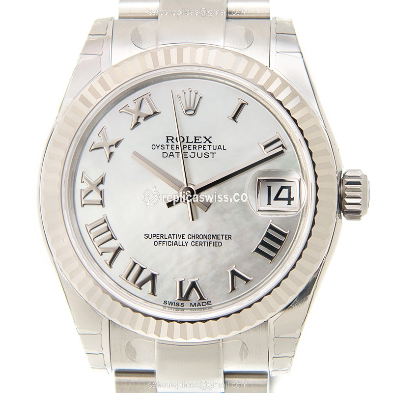 Elegant Rolex Lady Datejust Replica in 18kt White Gold & Steel, Automatic Movement & Silver Steel