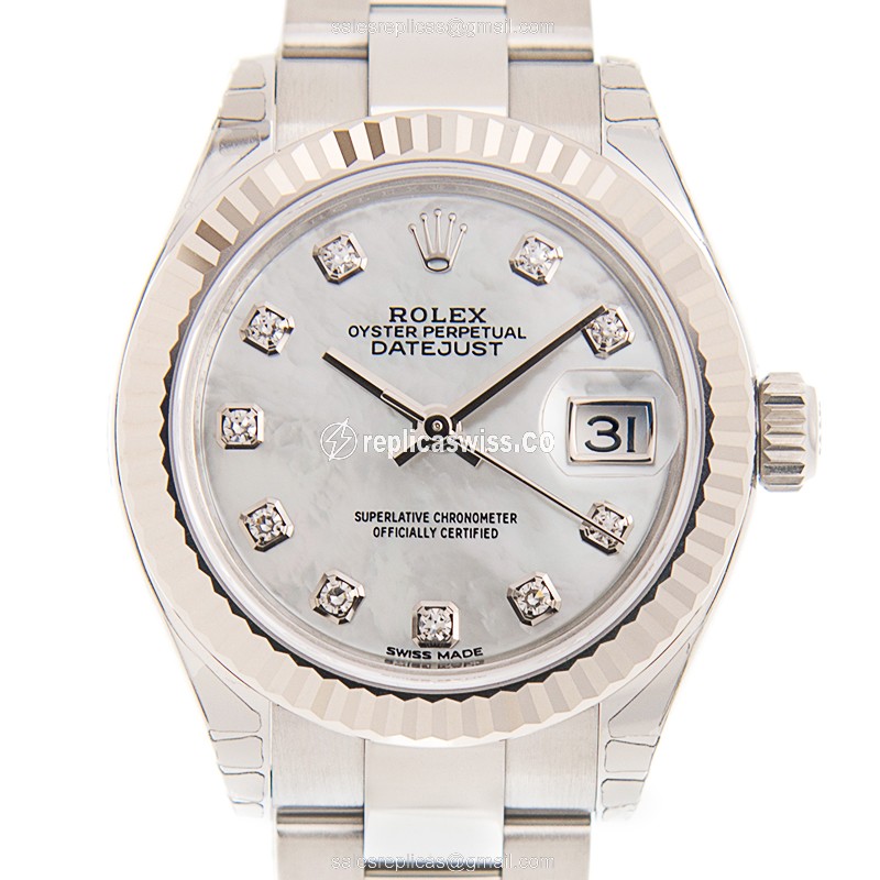 Elegant Rolex Lady Datejust Replica in 18kt White Gold & Steel, Automatic Movement & Silver Steel