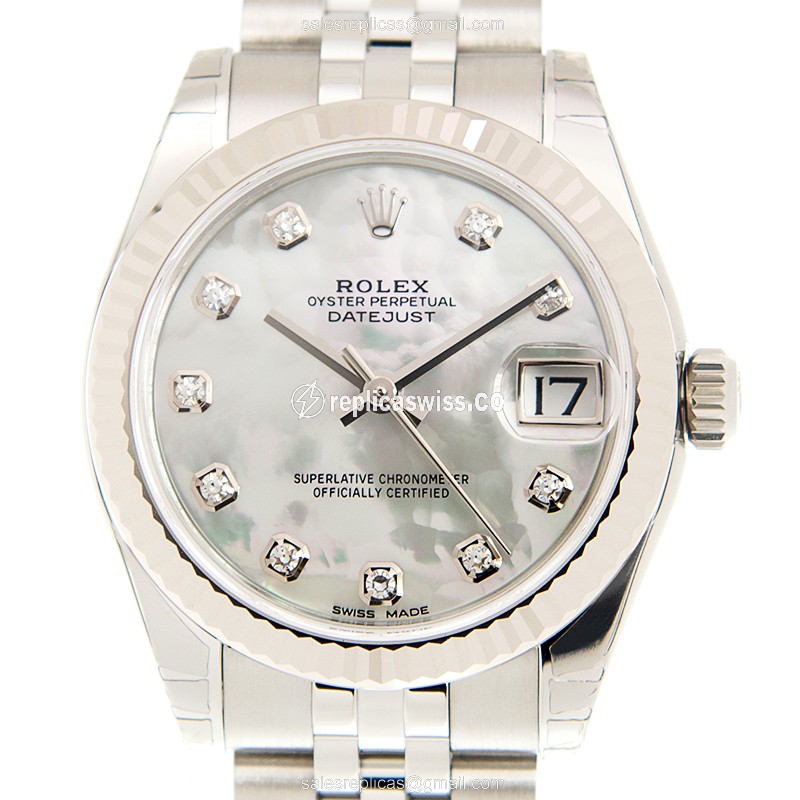Elegant Rolex Lady Datejust Replica in 18kt White Gold & Steel, Automatic Movement & White Dial