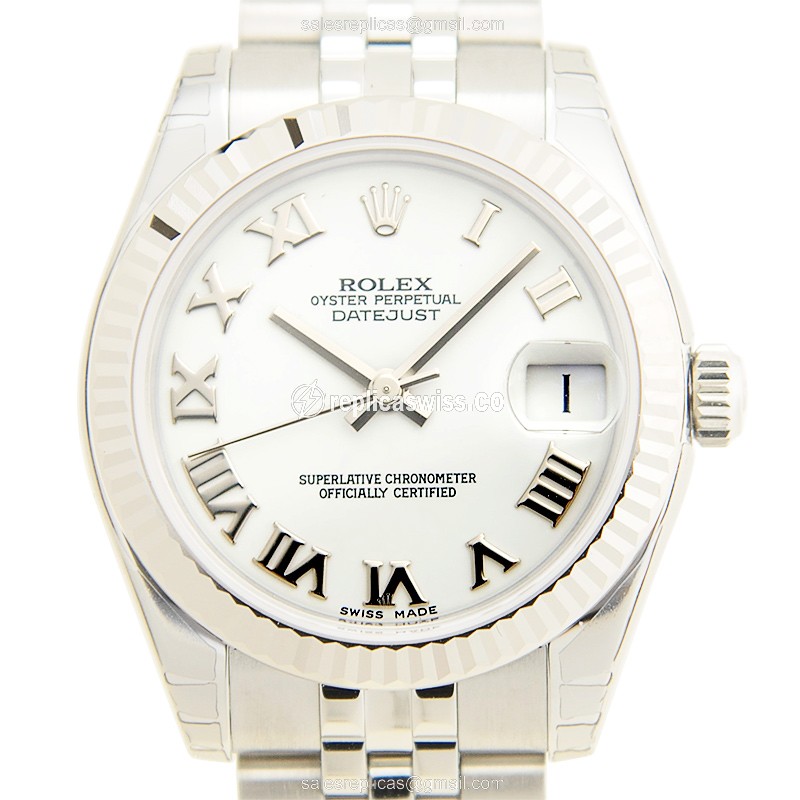 Elegant Rolex Lady Datejust Replica in 18kt White Gold & Steel, Automatic Movement, White Dial Watch
