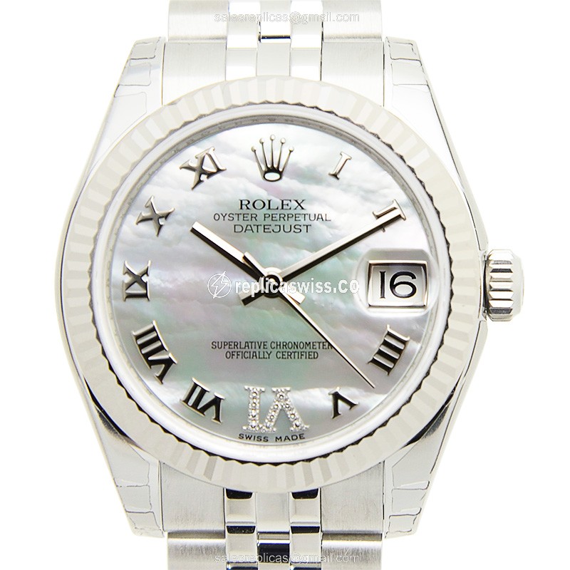Elegant Rolex Lady Datejust Replica in 18kt White Gold & Steel, Automatic Movement, White Dial Watch