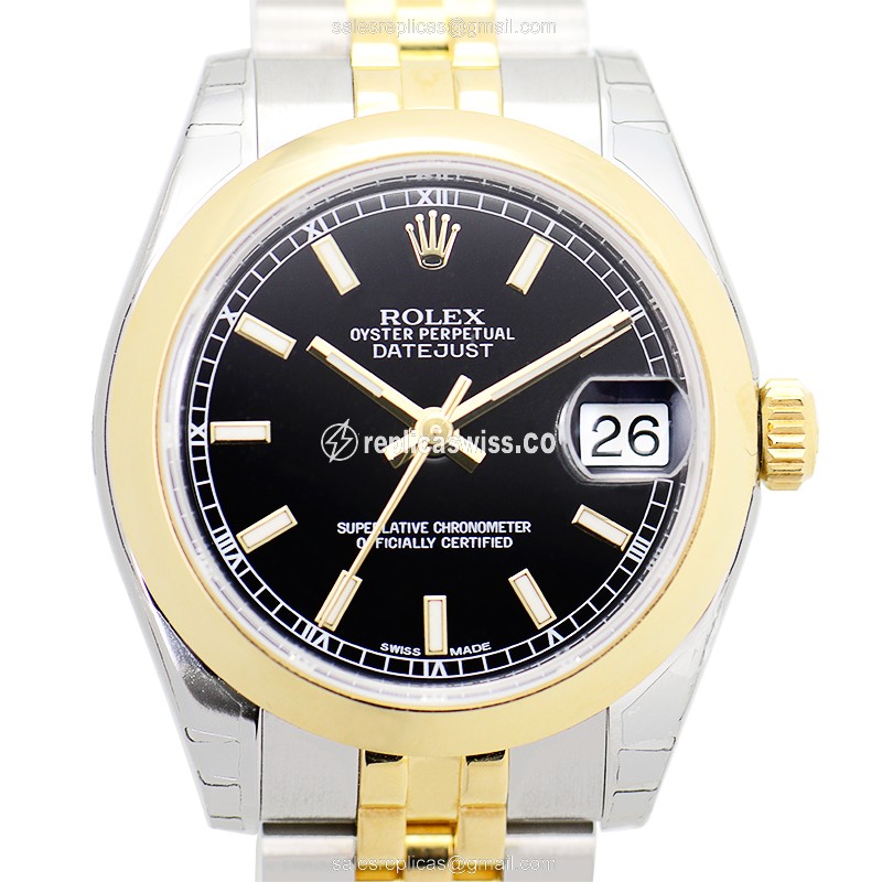 Elegant Rolex Lady Datejust Replica in Black Dial & Gold Strap, Automatic Movement Watch