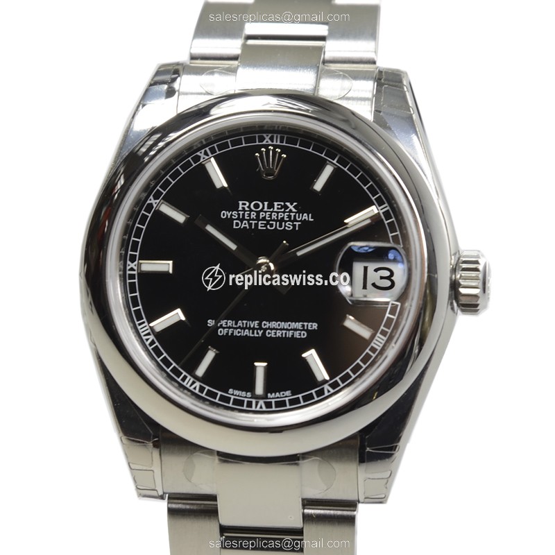 Elegant Rolex Lady Datejust Replica in Black Dial Stainless Steel Case Watch
