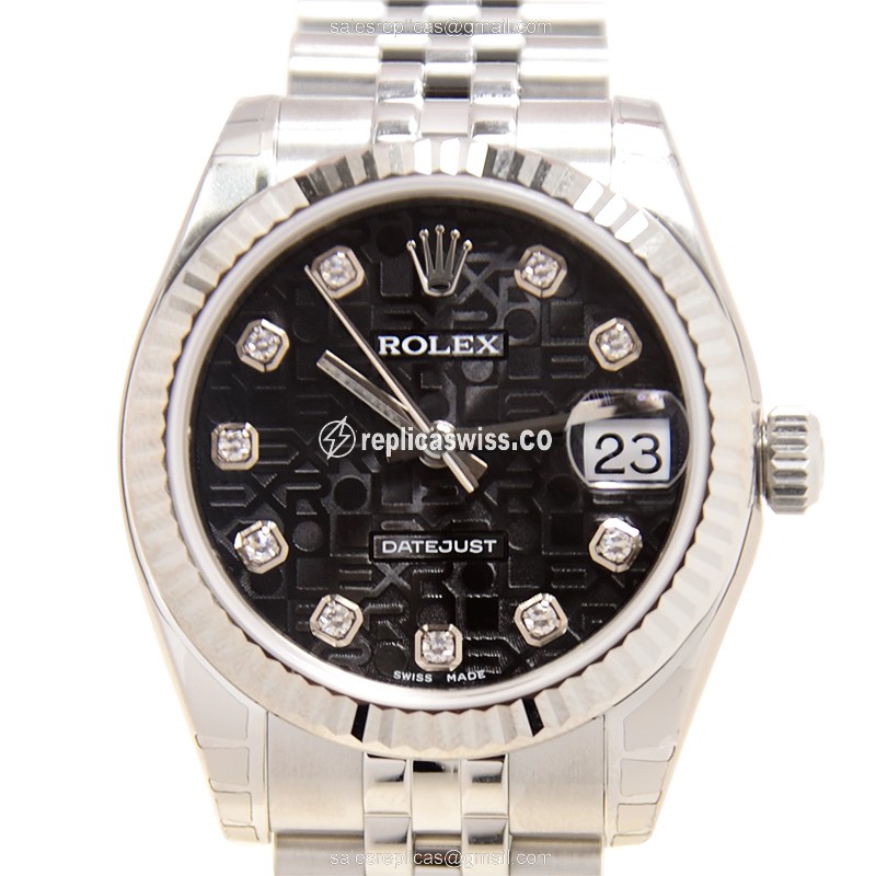 Elegant Rolex Lady Datejust Replica in Black Dial & Stainless Steel Case Watch