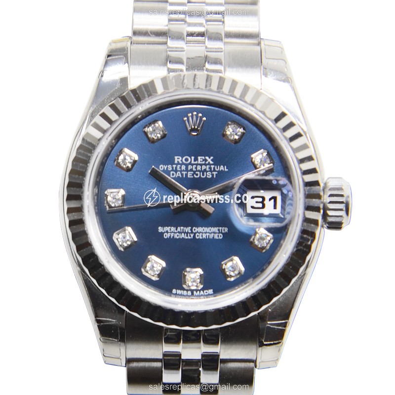 Elegant Rolex Lady Datejust Replica in Blue Dial & Steel Case, Automatic Movement Watch