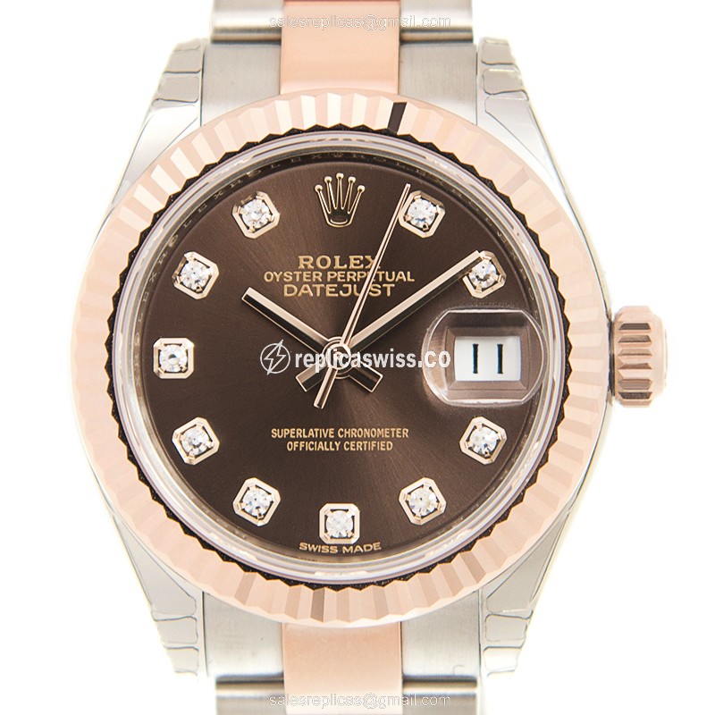 Elegant Rolex Lady Datejust Replica in Brown Dial 18kt Steel, Automatic Movement Watch