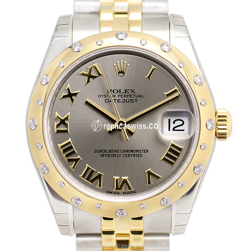 Elegant Rolex Lady Datejust Replica in Gray Dial 18kt Steel, Automatic Movement Watch