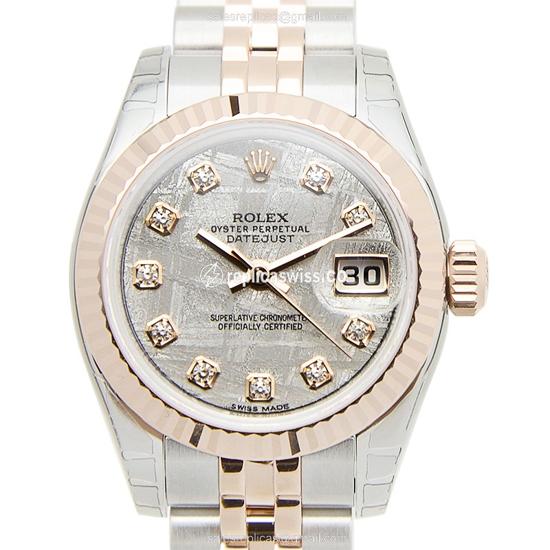 Elegant Rolex Lady Datejust Replica in Gray Dial & 18kt Steel Case Watch