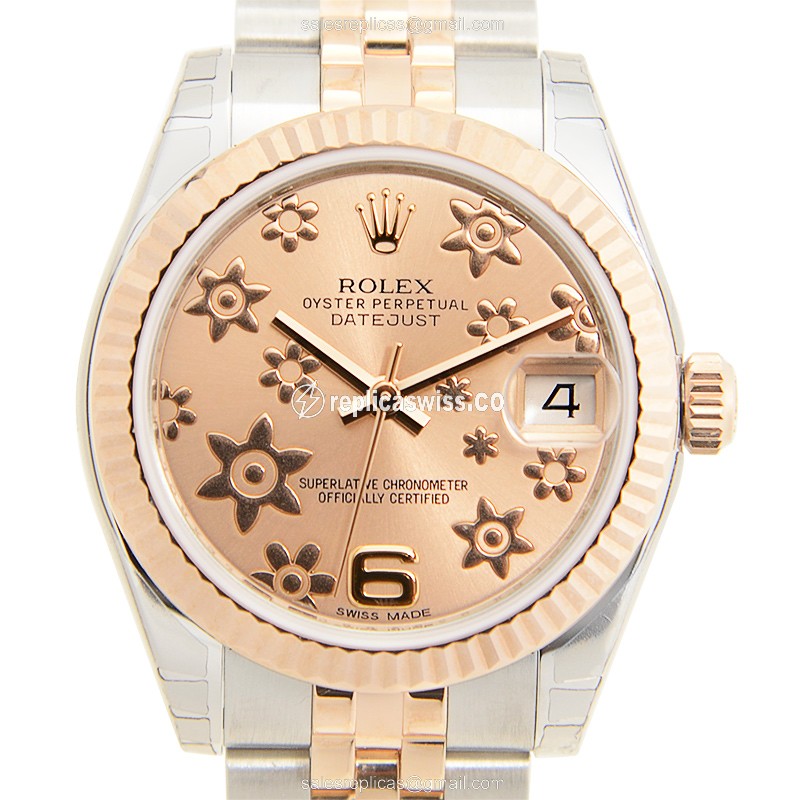 Elegant Rolex Lady Datejust Replica in Pink Dial & 18kt Gold Steel, Automatic Movement Watch