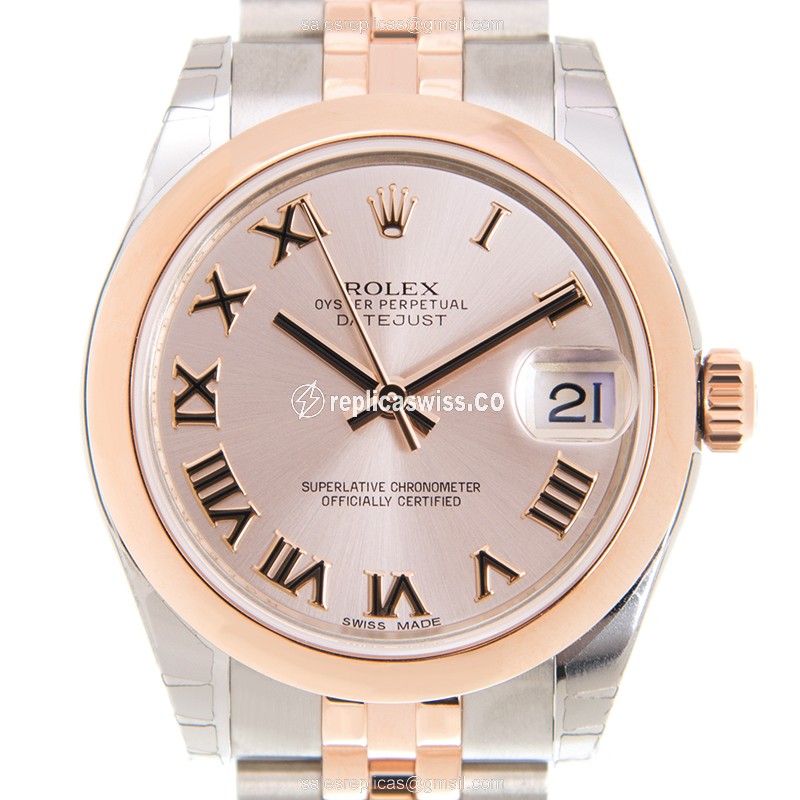Elegant Rolex Lady Datejust Replica in Pink Dial & 18kt Steel Case, Automatic Movement Watch