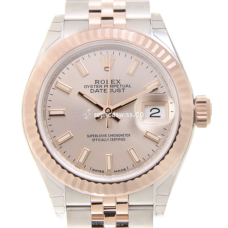 Elegant Rolex Lady Datejust Replica in Pink Dial & 18kt Steel Case, Automatic Movement Watch