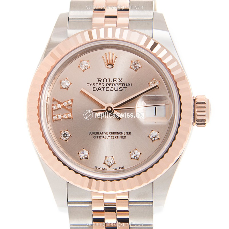 Elegant Rolex Lady Datejust Replica in Pink Dial & 18kt Steel Case, Automatic Movement Watch