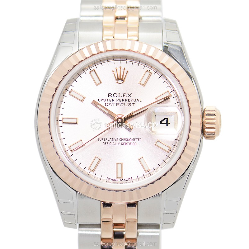 Elegant Rolex Lady Datejust Replica in Pink Dial 18kt Steel Case with Automatic Movement Watch
