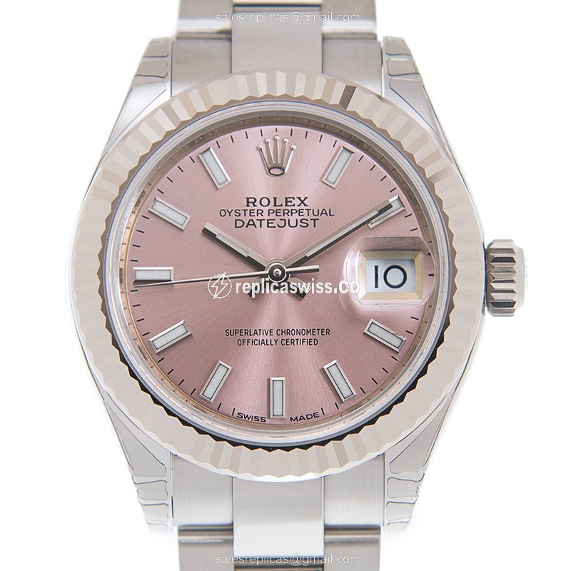 Elegant Rolex Lady Datejust Replica in Pink Dial Stainless Steel, Automatic Movement Watch