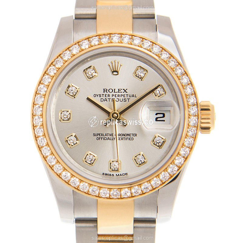 Elegant Rolex Lady Datejust Replica in Silver Dial, Automatic Movement & 18kt Steel Case Watch