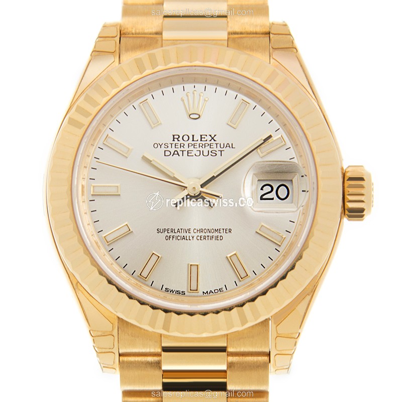 Elegant Rolex Lady Datejust Replica in Silver Dial & Gold Clasp, Automatic Movement Watch