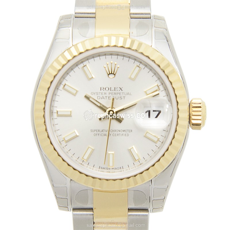 Elegant Rolex Lady Datejust Replica in Silver Dial Gold Strap, Automatic Movement Watch