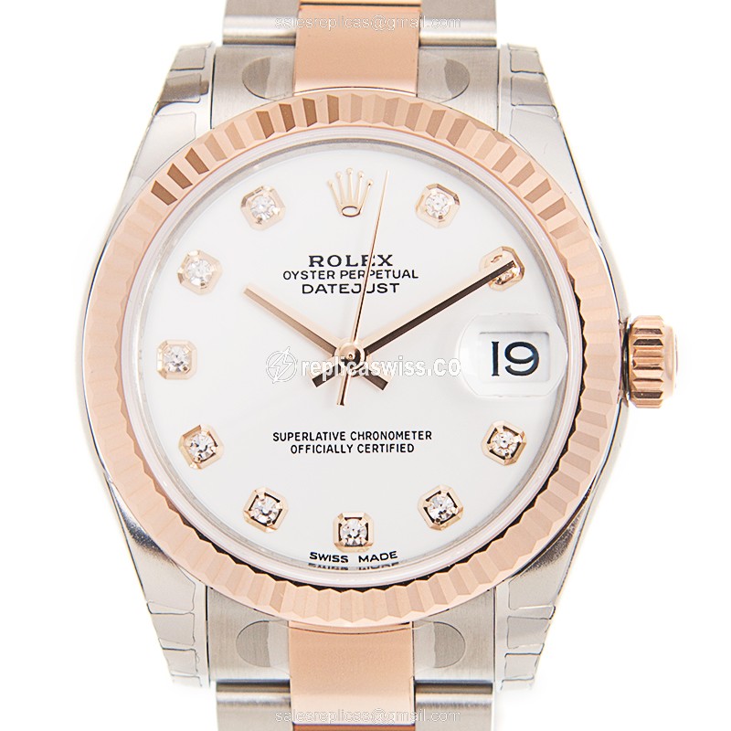 Elegant Rolex Lady Datejust Replica in White Dial & 18kt Gold Steel, Automatic Movement Watch