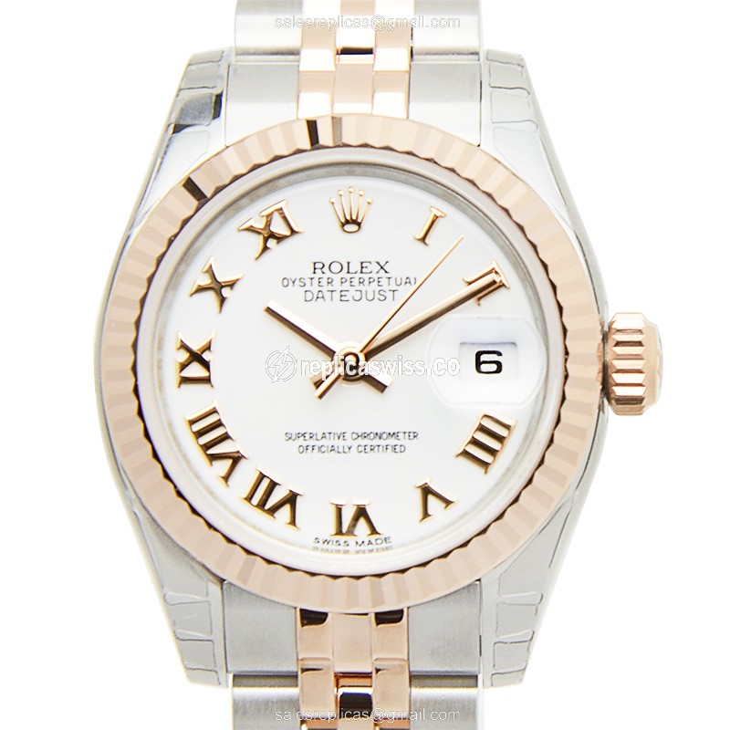 Elegant Rolex Lady Datejust Replica in White Dial & 18kt Steel, Automatic Movement Watch